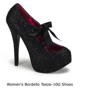 Bordello pumps, size 7.5, Black glitter, heel 5 3/4”- brand New/ Worn once